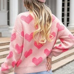 Fuzzy heart pink knit sweater Valentine