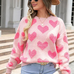 Fuzzy heart pink knit sweater Valentine