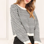 Herringbone Pattern Crew Neck Sweater