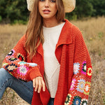 Crochet Floral Printed Long Sleeve Knit Cardigan