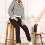 Herringbone Pattern Crew Neck Sweater