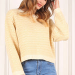 Herringbone Pattern Crew Neck Sweater