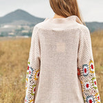 Crochet Floral Printed Long Sleeve Knit Cardigan