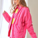 Washed Soft Comfy Quilting Zip Closure Jacket