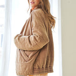 Washed Soft Comfy Quilting Zip Closure Jacket