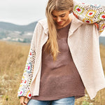 Crochet Floral Printed Long Sleeve Knit Cardigan