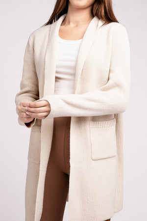 Hooded Open Front Sweater Cardigan