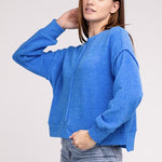 Brushed Melange Hacci Hi-Low Hem Sweater