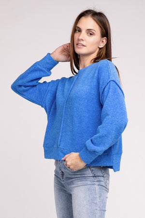 Brushed Melange Hacci Hi-Low Hem Sweater