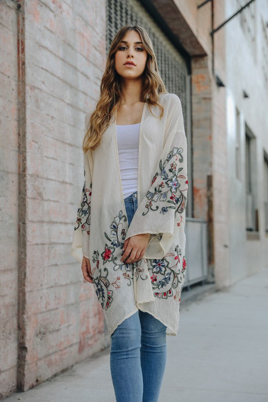 Long Floral Kimono Cardigan