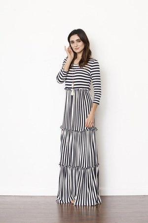 Stripe three tiered maxi dress