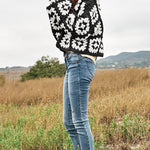 Two-Tone Floral Square Crochet Open Knit Cardigan