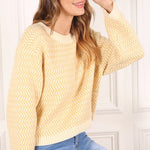 Herringbone Pattern Crew Neck Sweater