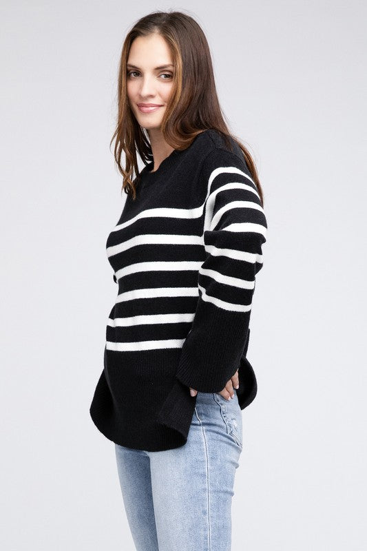 Ribbed Hem Stripe Sweater