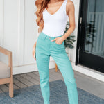 Bridgette High Rise Garment Dyed Slim Jeans in Aquamarine