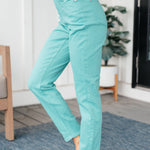 Bridgette High Rise Garment Dyed Slim Jeans in Aquamarine