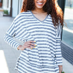 Nautical Ivory & Grey Striped Hacci Knit Tunic Top