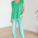 Ruched Cap Sleeve Top in Emerald