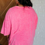 Don't Mind Me Mineral Wash Drop Shoulder Tee in Fuchsia