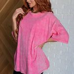 Don't Mind Me Mineral Wash Drop Shoulder Tee in Fuchsia