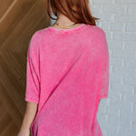 Don't Mind Me Mineral Wash Drop Shoulder Tee in Fuchsia