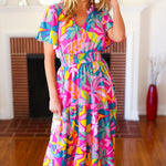 Tropical Trance Fuchsia Floral Smocked Waist Maxi Dress