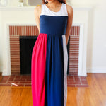 Patriotic Color Block Fit & Flare Maxi Dress