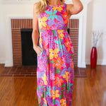 Diva Dreams Multicolor Tropical Floral Fit & Flare Maxi Dress