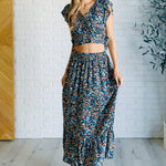 Flutter of Florals V-Neck Crop and Skirt Set