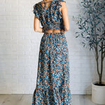 Flutter of Florals V-Neck Crop and Skirt Set