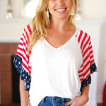 Feeling Patriotic Stars & Stripes Flutter Sleeve V Neck Top