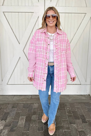 Pink Oversized Tweed Shacket