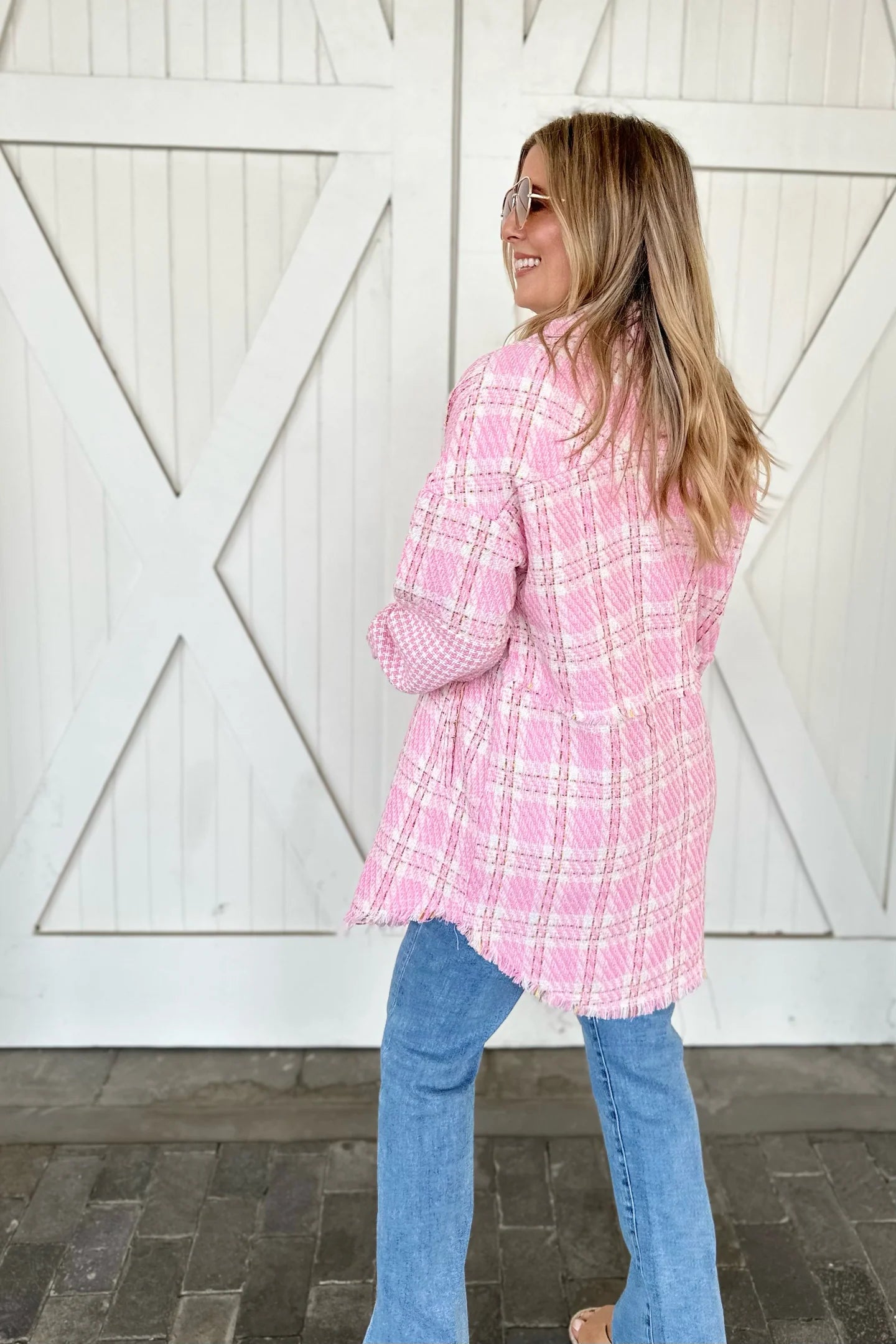 Pink Oversized Tweed Shacket