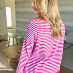 Pink Contrast Trim Striped Sweater