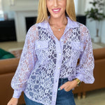 Stick Together Lace Button Up in Lavender