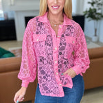 Stick Together Lace Button Up in Pink Cosmos