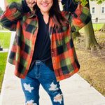 Rock'n Plaid Olive & Rust Button Down Oversized Shirt