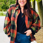 Rock'n Plaid Olive & Rust Button Down Oversized Shirt