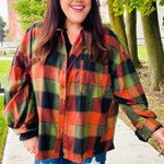 Rock'n Plaid Olive & Rust Button Down Oversized Shirt