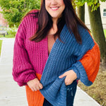 Dazzle In Magenta & Navy Chunky Knit Color Block Cardigan