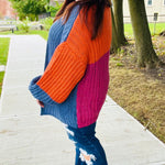 Dazzle In Magenta & Navy Chunky Knit Color Block Cardigan