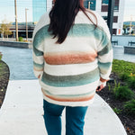 Ivory Striped Button Down Fuzzy Knit Cardigan