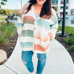 Ivory Striped Button Down Fuzzy Knit Cardigan