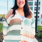 Ivory Striped Button Down Fuzzy Knit Cardigan