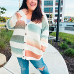 Ivory Striped Button Down Fuzzy Knit Cardigan