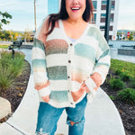 Ivory Striped Button Down Fuzzy Knit Cardigan