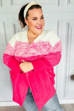 Always Fun Fuchsia Ombre Cable Knit Cardigan