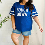 Stand Out Blue "TOUCHDOWN" Sequin Bubble Sleeve Game Day Top