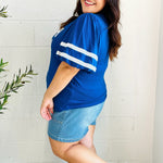 Stand Out Blue "TOUCHDOWN" Sequin Bubble Sleeve Game Day Top