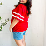 Stand Out Red "TOUCHDOWN" Sequin Bubble Sleeve Game Day Top